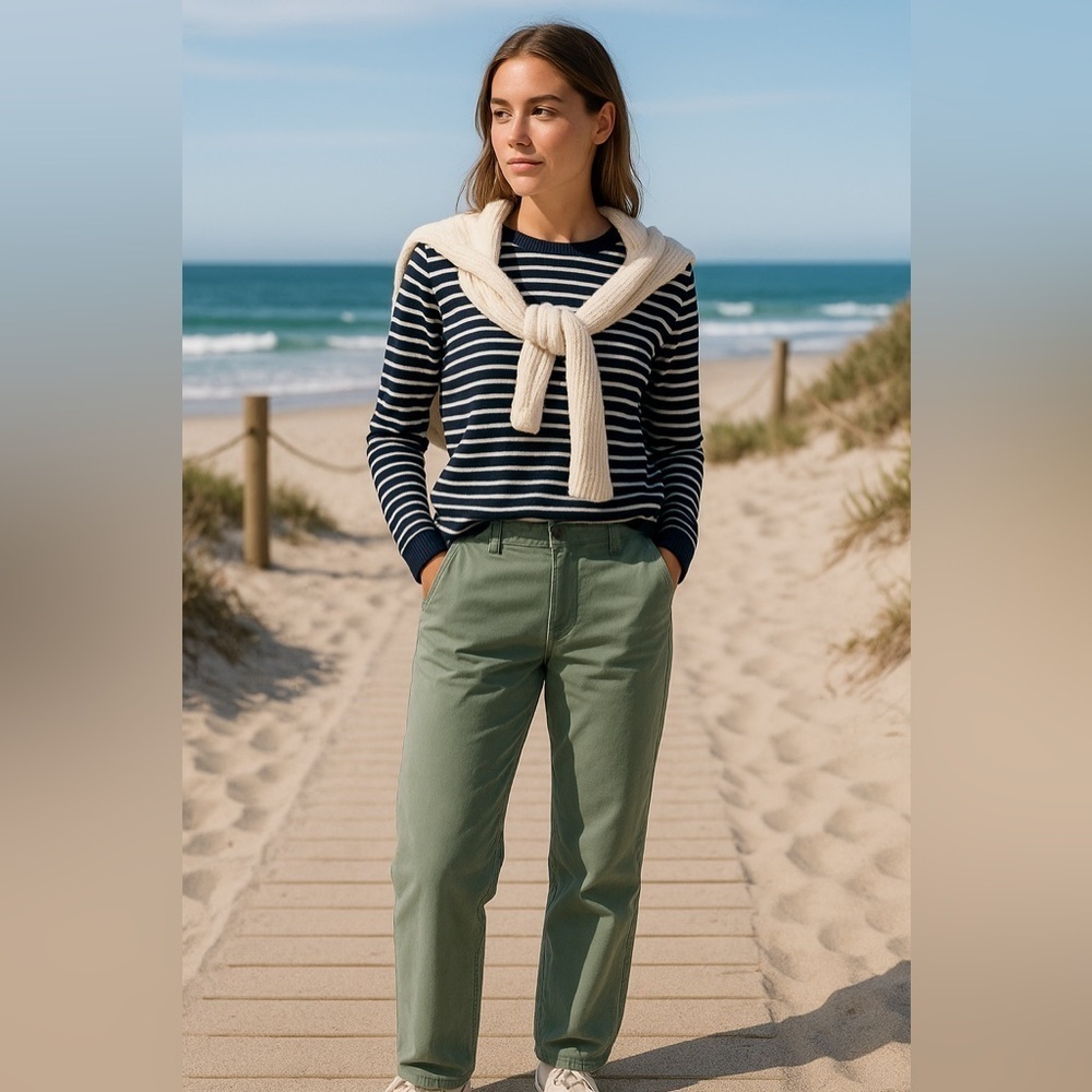 Vintage Retro Y2k Green Straight Leg Khaki Pants Preppy Coastal Beach Busines 12